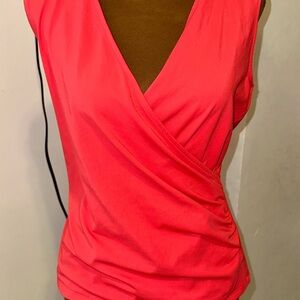 Ann Taylor Coral Sleeveless Wrap Tank Top